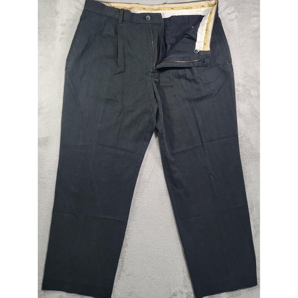 Tommy Bahama Dress Pants Mens 36x32 Gray Silk Rayon Pleated Classic Fit Bamboo
